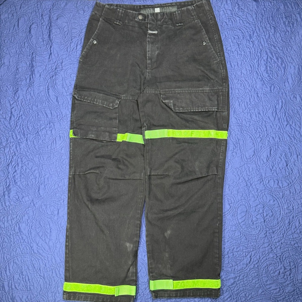 Vintage MARITHE‎ FRANCOIS GIRBAUD Mens Black Cargo Suttle Pants Neon Green 36